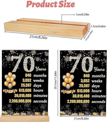 Miniatura 2 de ArtAubrey Regalo de cumpleaños número 70 para mujeres y hombres, suministros de fiesta de 1953 de doble cara, tema de 1953, póster acrílico dorado