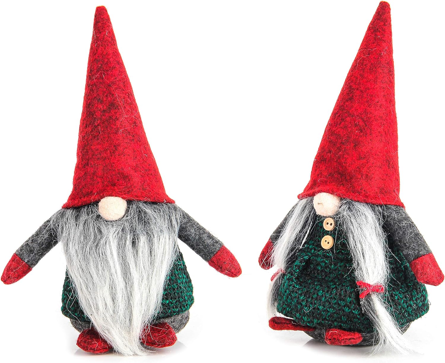 Costyleen Handmade Swedish Tomte Scandinavian Christmas Santa Gnome Plush Home Ornaments Table Decor Festival Decoration Xmas Gifts 2pc - Red Hat Green Dress 8.9 inches