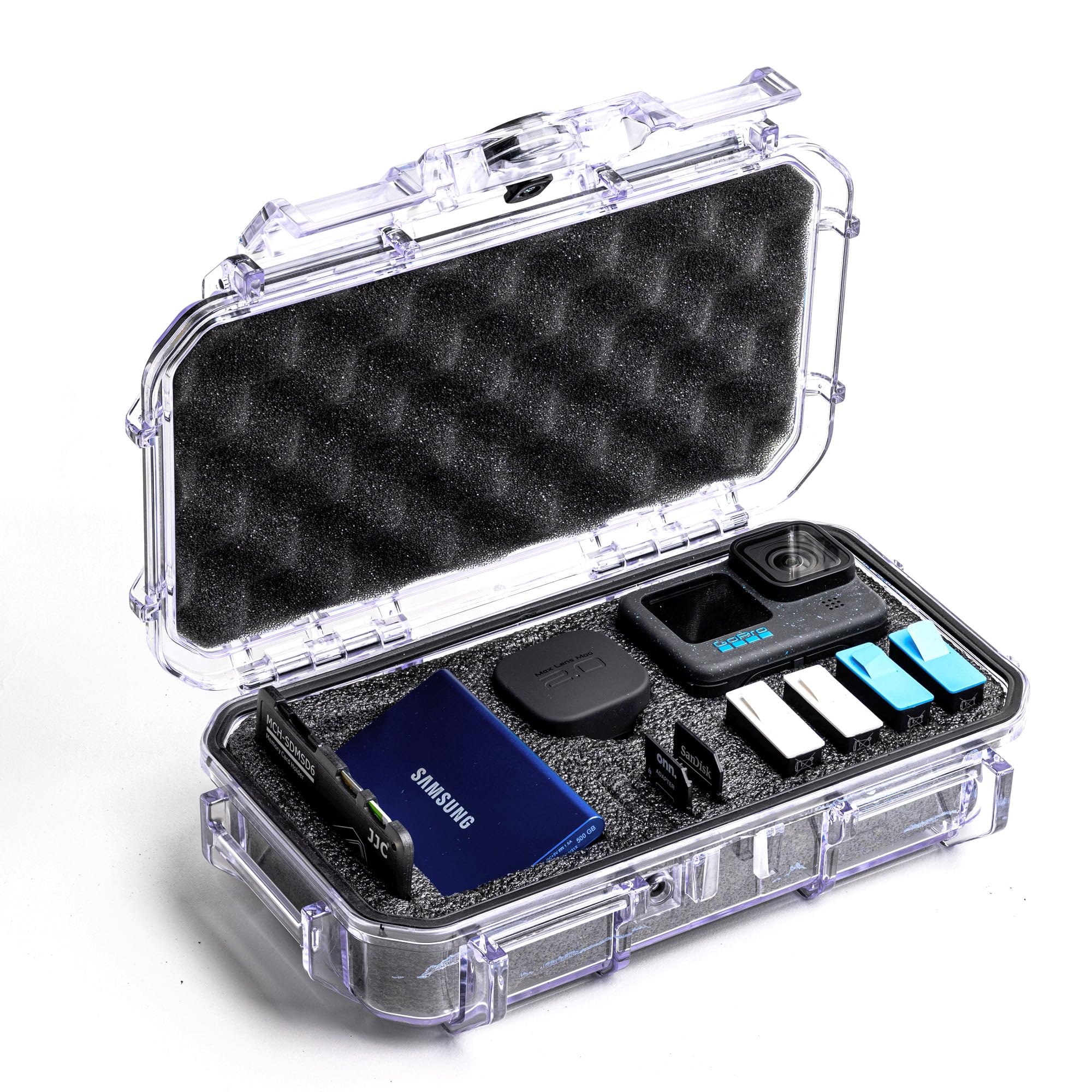 ToughBox Tech Organizer – For Camera, Cables, Hard Drives, Compatible with GoPro etc. (Medium, PROFoam, Clear)