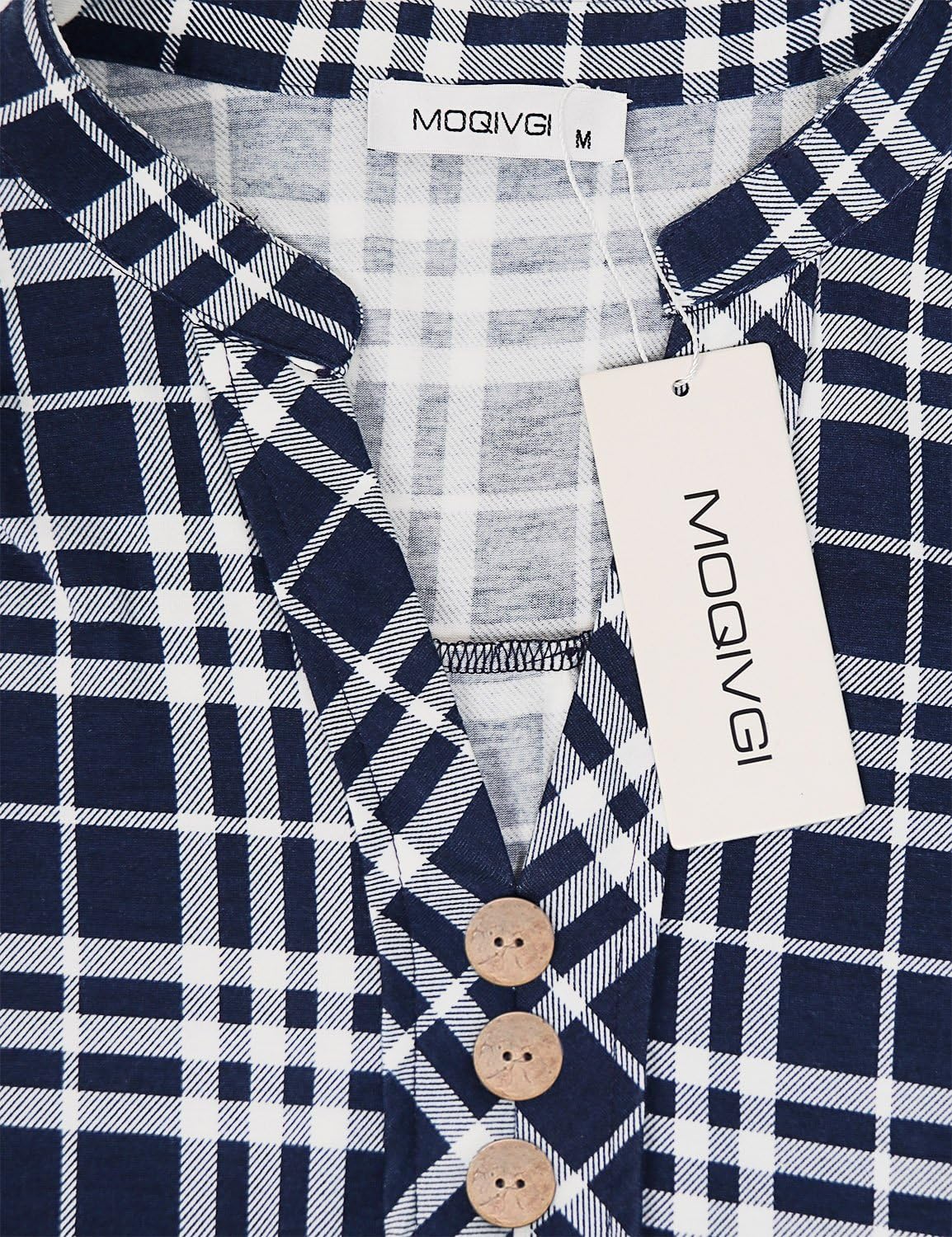 MOQIVGI Womens Notch Neck Short Sleeve Plaid Shirts Checkered Blouse Tops - Image 3