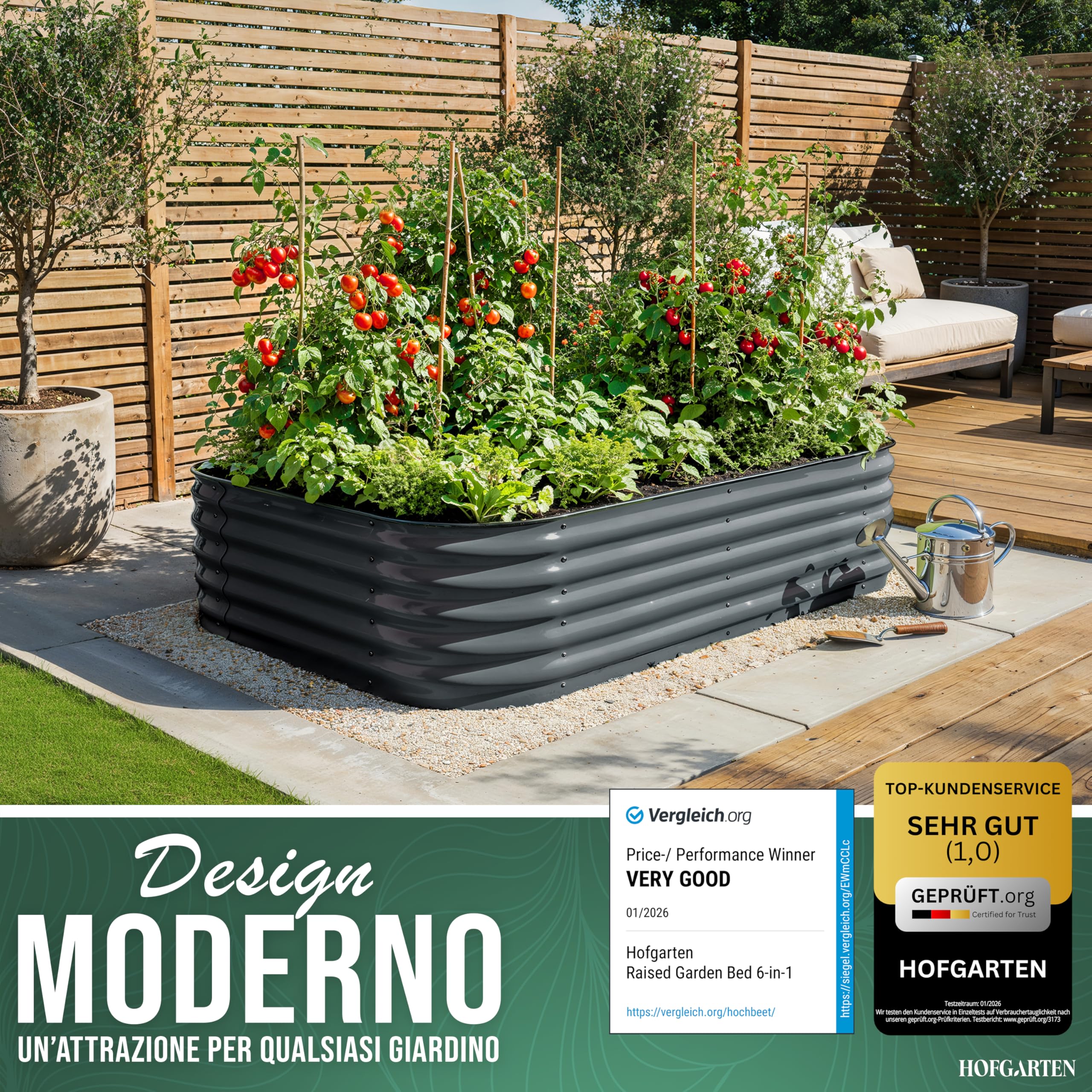 HOFGARTEN 200x60x42 cm Orto Rialzato da Esterno - Letto da Giardino 6-in-1 - Cassone per Aiuola in Acciaio Zincato con Fondo Aperto - Inossidabile & Durevole - Kit Fioriera per Terrazzo (Antracite)