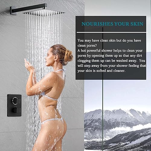 Miniatura 2 de Sistema de ducha termostático con ducha de mano, cabezal de ducha cuadrado negro de alta presión de 10 pulgadas, válvula de ducha deslizante de