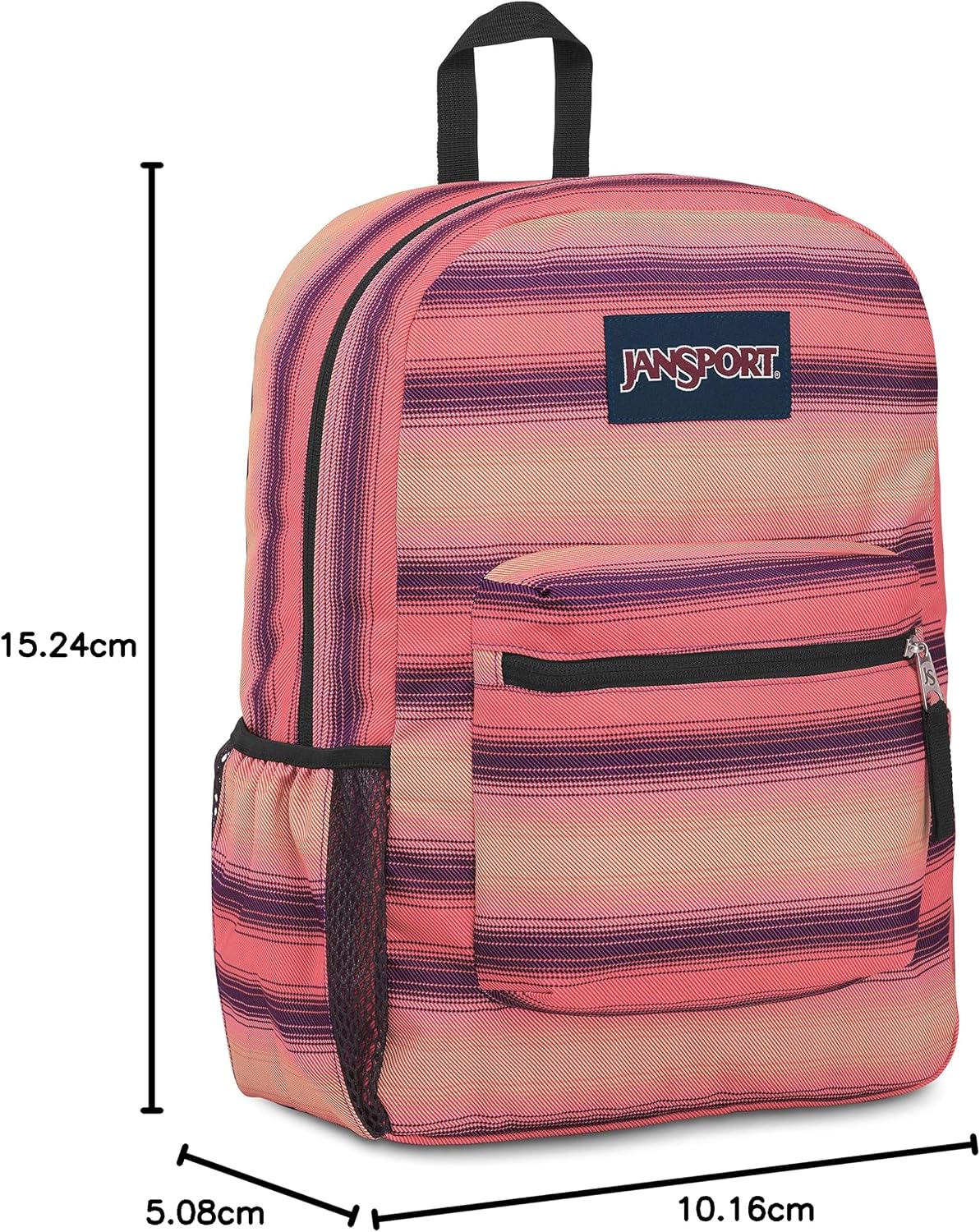 Jansports Cross Town Backpack, A4 Storage, Bottle Pocket Included, sunset stripe, One Size