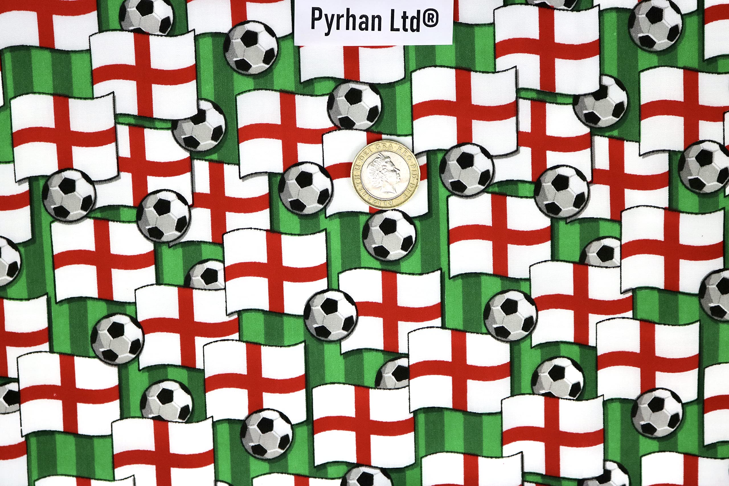 Pyrhan Art & Craft Children Nursery Football Polycotton Prints | 45 Inch Wide Dress Craft Fabric Material by The Metre | Polycotton Print Used in Sewing Kit and Accessories (England Football) โ image 1