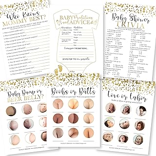 75 juegos de baby shower dorados de género neutro – 6 juegos de doble cara, Who Knows Mommy Best Baby Shower Game divertid...