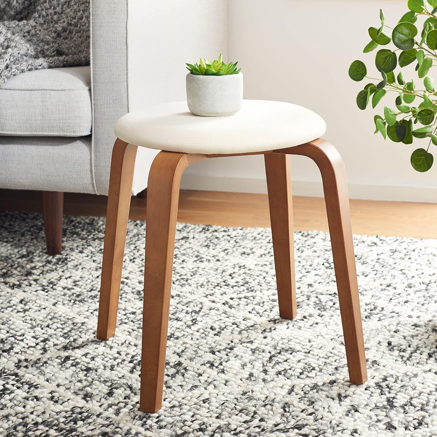 Safavieh Home Collection Jo Walnut/Cream Upholstered Stackable Stool