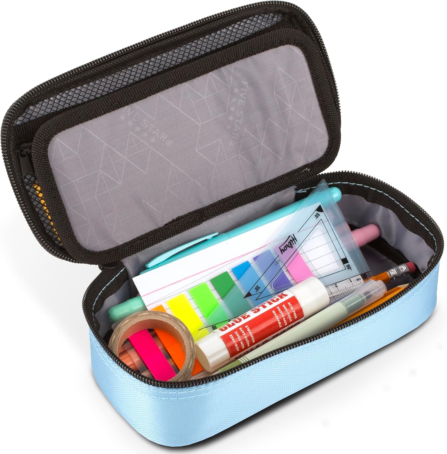 Five Star Pencil Pouch, Pen Case, High-Capacity Zipper Pouch, Storage Organizer for School Supplies Earbuds Chargers Cables Makeup, Blue/Denim (500212F-ECM)
