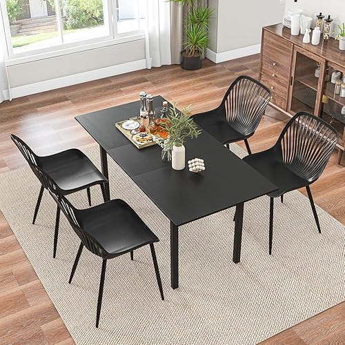 Miniatura 4 de Giantex Juego de 4 sillas de comedor negras, sillas de cocina modernas con patas de metal, respaldo recortado, asiento curvo, sillas decorativas sin