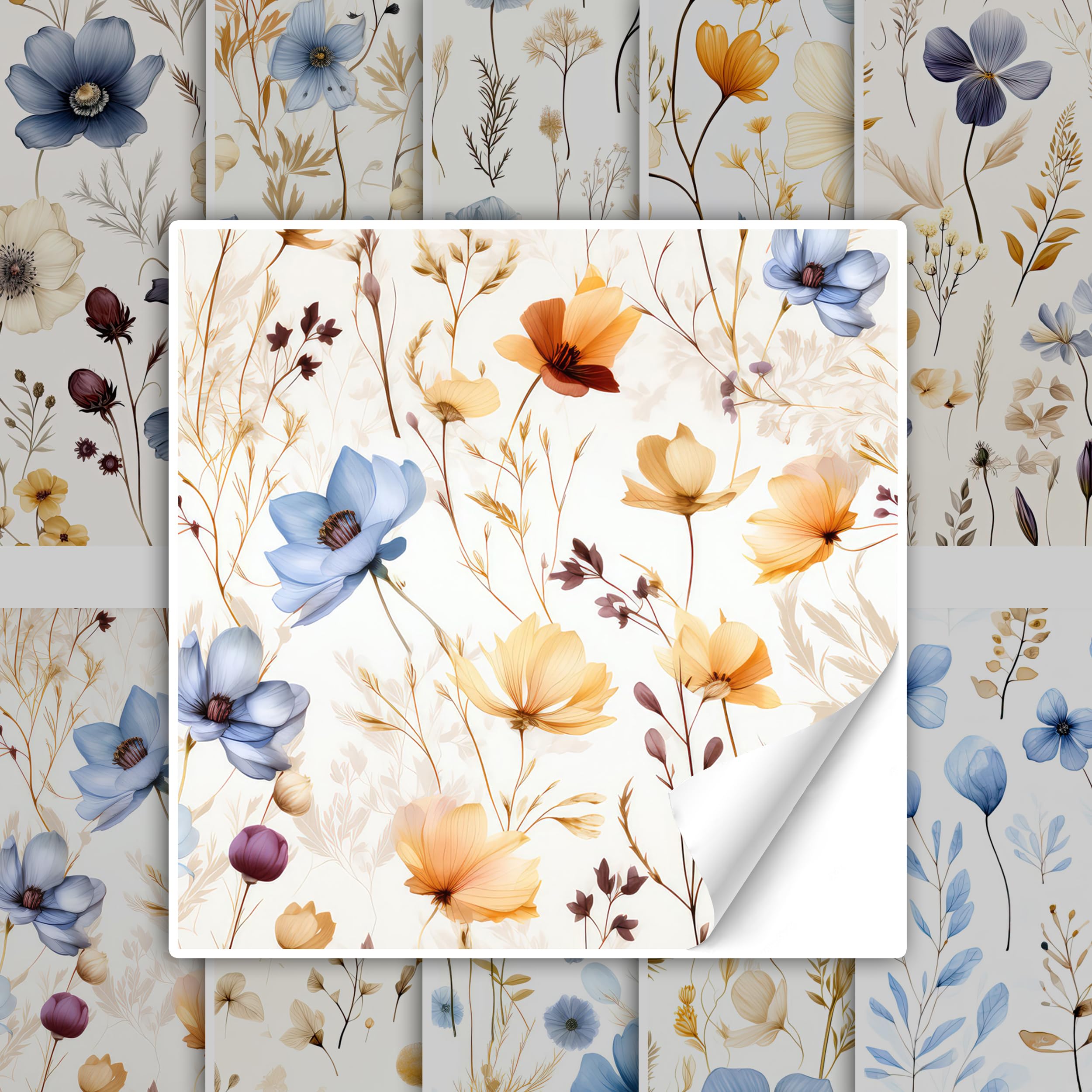 GRAZDesign Fliesenaufkleber Bad & Küche Blumen Muster Wiese, Klebefliesen selbstklebend - 15x15cm / 50 Stück