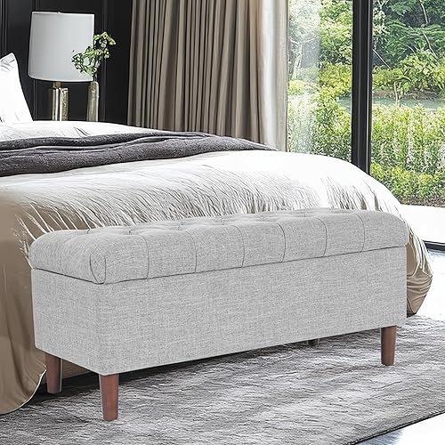 Miniatura 4 de Homepop Home Decor | Tufted Ainsley Button Storage Ottoman Bench with Hinged Lid | Ottoman Bench with Storage for Living Room & Bedroom,Gray Woven