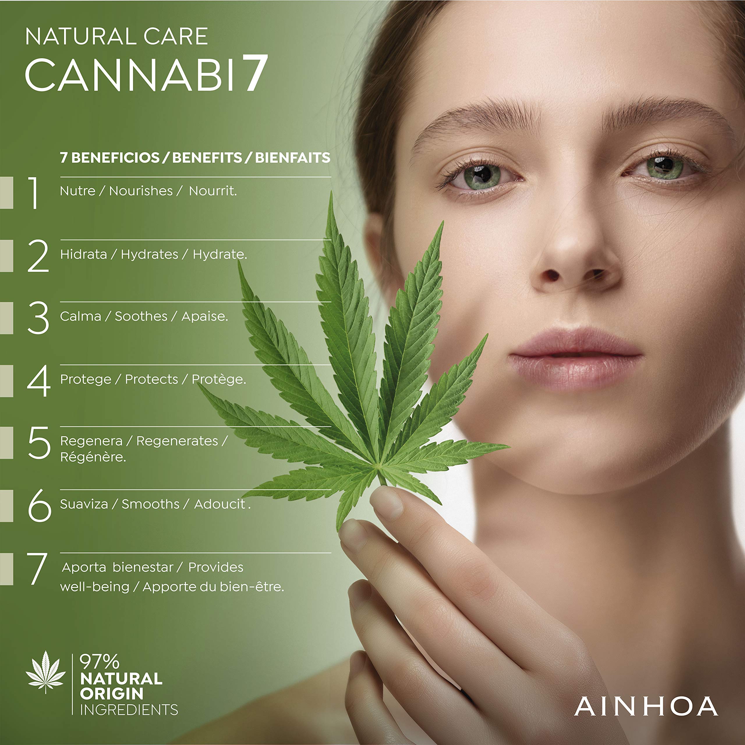AINHOA Cosmetics CANNABI7 Bogaty krem 7 zalet z olejem konopnym 50 ml - pielęgnacja twarzy z konopiami - naturalny i wegański kosmetyk dla kobiet/mężczyzn - dzień / noc - profesjonalna jakość