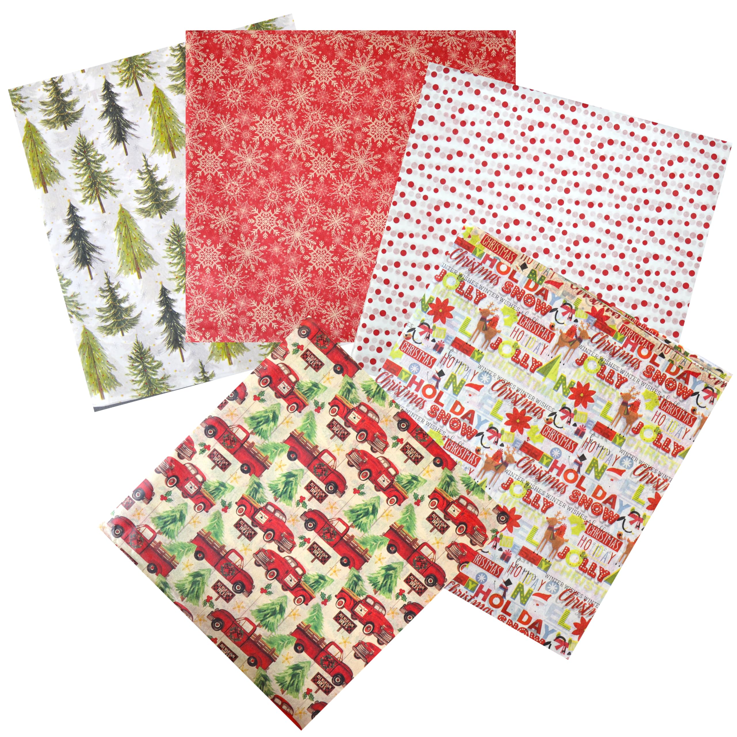 Iconikal 150-Count Christmas Tissue Paper, Wrapping Paper 20 x 20-inches Assorted Printed Designs, Snowflake, Red Truck, Christmas Tree, Premium Quality for Gifts and Party Decorations