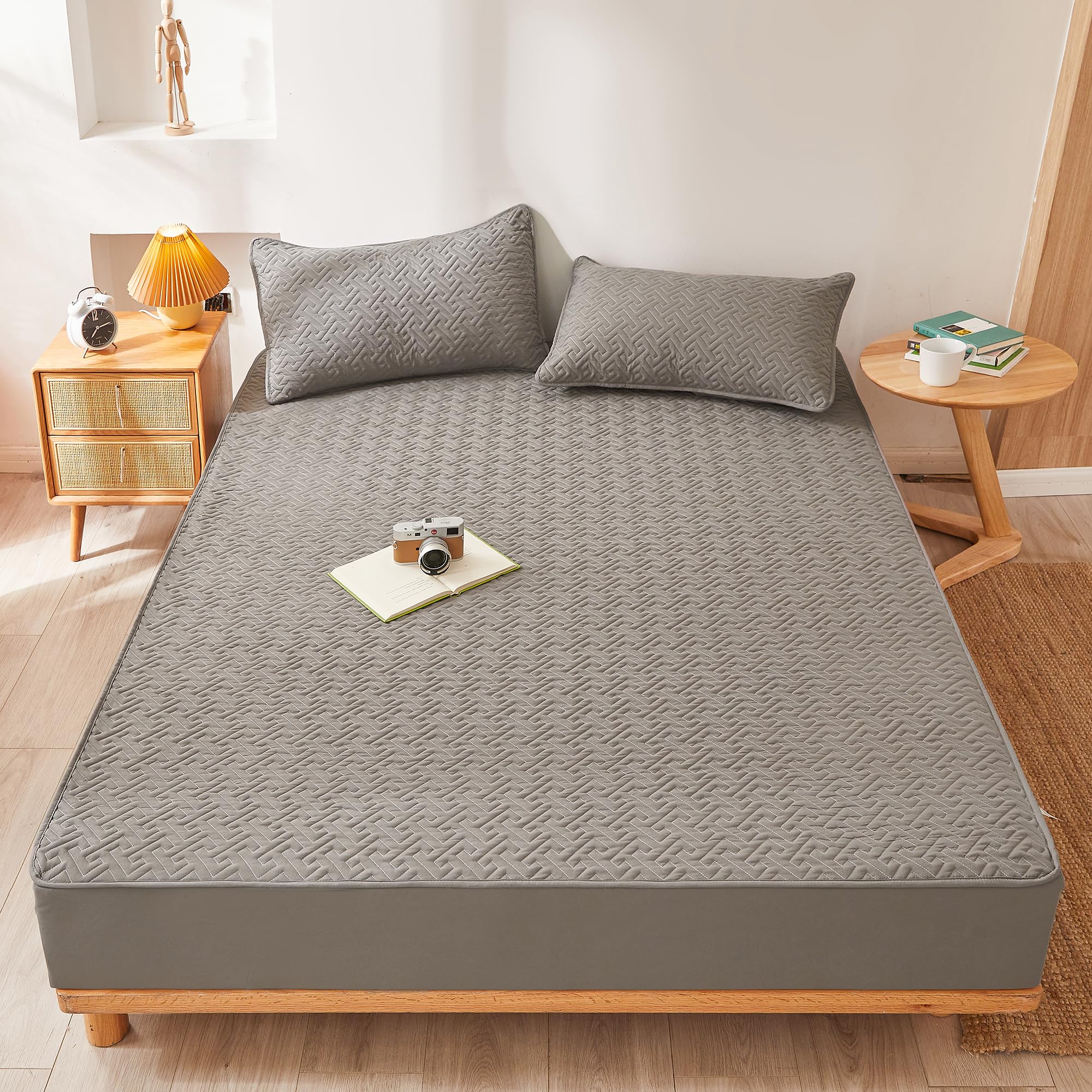 ZIQINPSQ Fitted Sheet -Cozy Comfy Mattress Protectors- Deep Pocket BedCoverfor 18”-24” in Mattress- Suitable for All Season. (Gray, Queen)