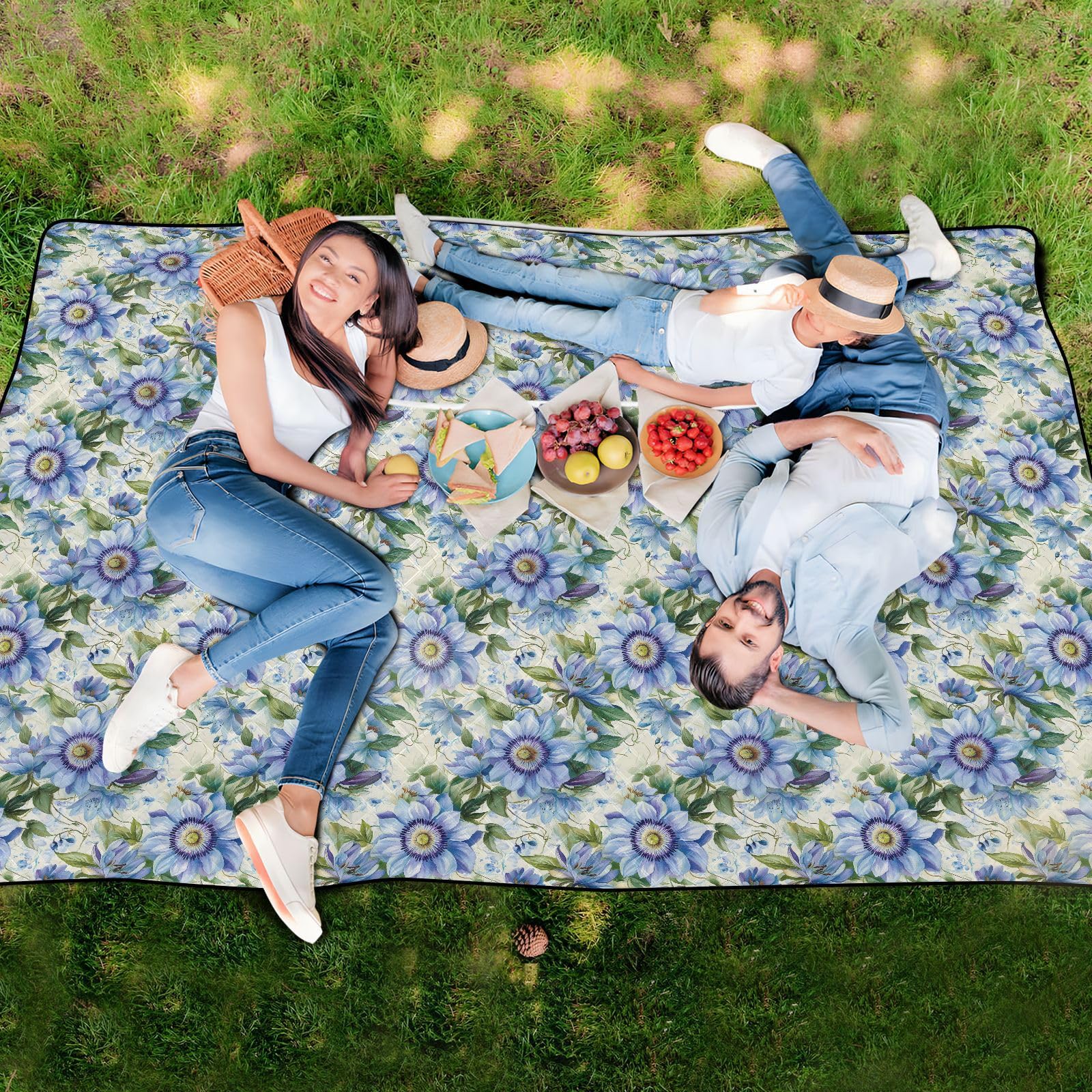 Coperta esterna per erba ripiegabile campeggio partito grande coperta all'aperto per adulti regalo estivo blu fiori primavera Manta de picnic