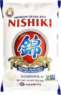 Nishiki Premium Medium Grain White Rice, 15 Pound Bag - Ideal for Sushi, Rice Bowls & Japanese Cooking