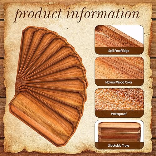 Miniatura 3 de Dandat Paquete de 12 platos de madera de acacia para servir de 12 x 5 pulgadas, bandeja rústica rectangular para charcutería, plato de queso para