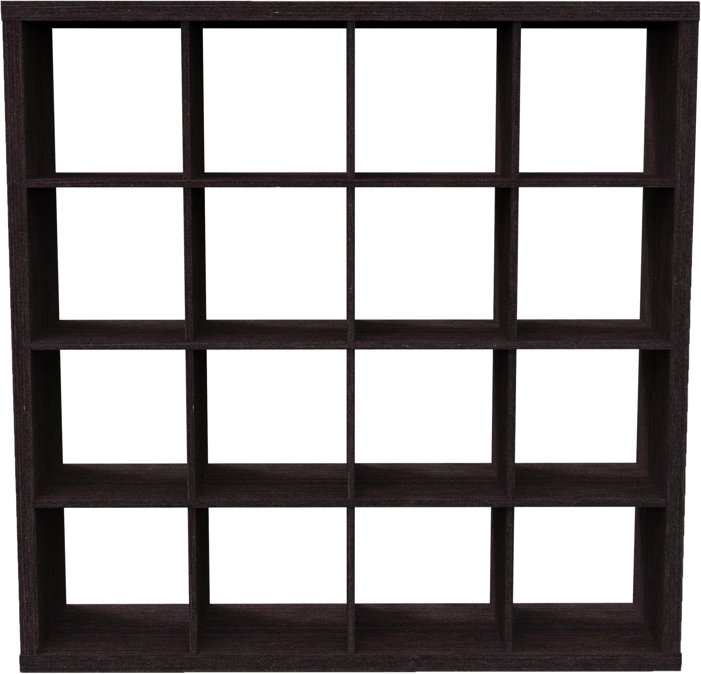 Furniture 247 4-Tier 16-Cube Shelving Unit, 39 x 150 x 150cm, MDF, Black Oak-Effect