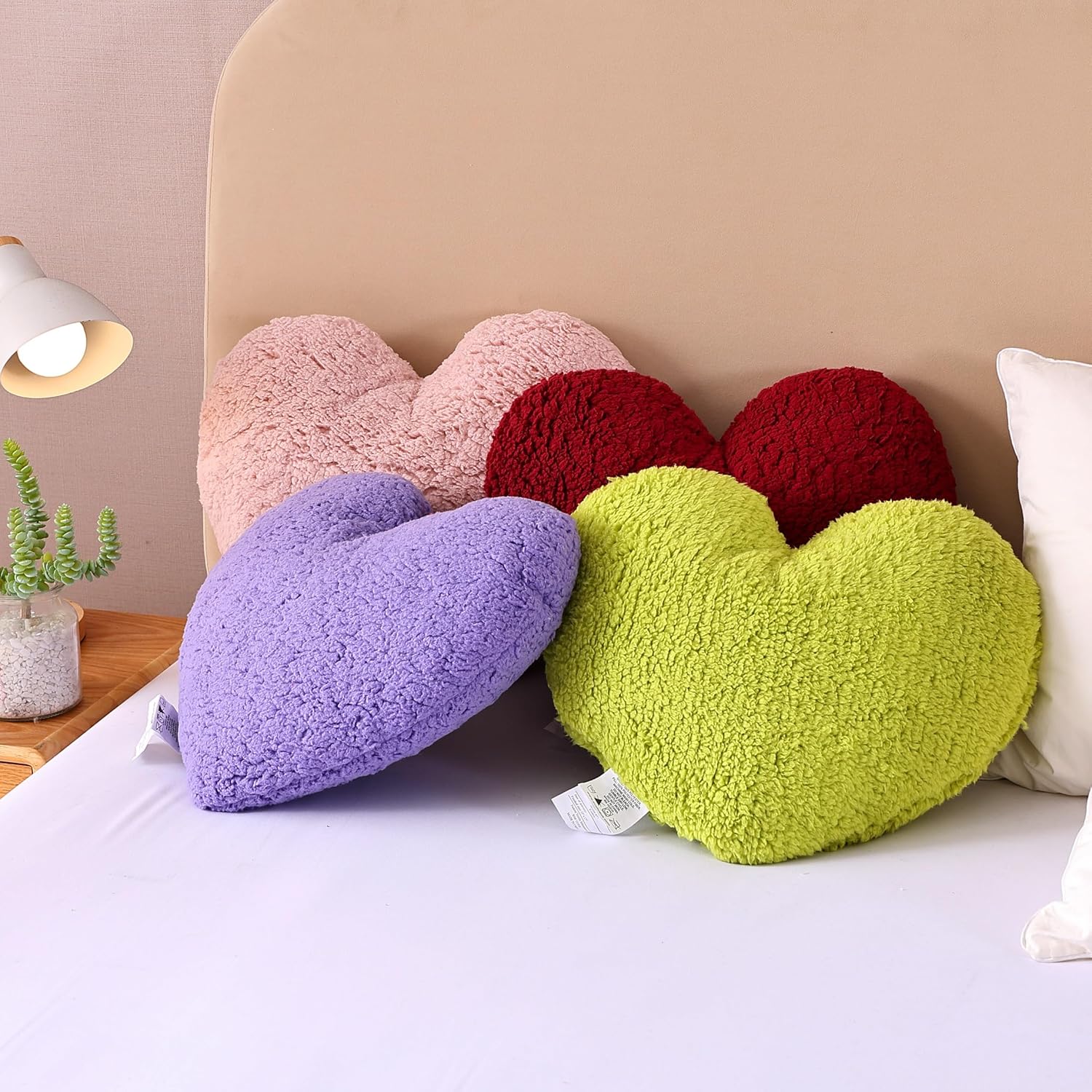 EVOLIVE Heart Pillow, Love Pillow Gifts, 15X17 Inch Large Heart Shaped Pillows, Sherpa Material Room Decor Throw Pillows, Living, Bedroom, Indoor Outdoor (Lavender) - Image 4