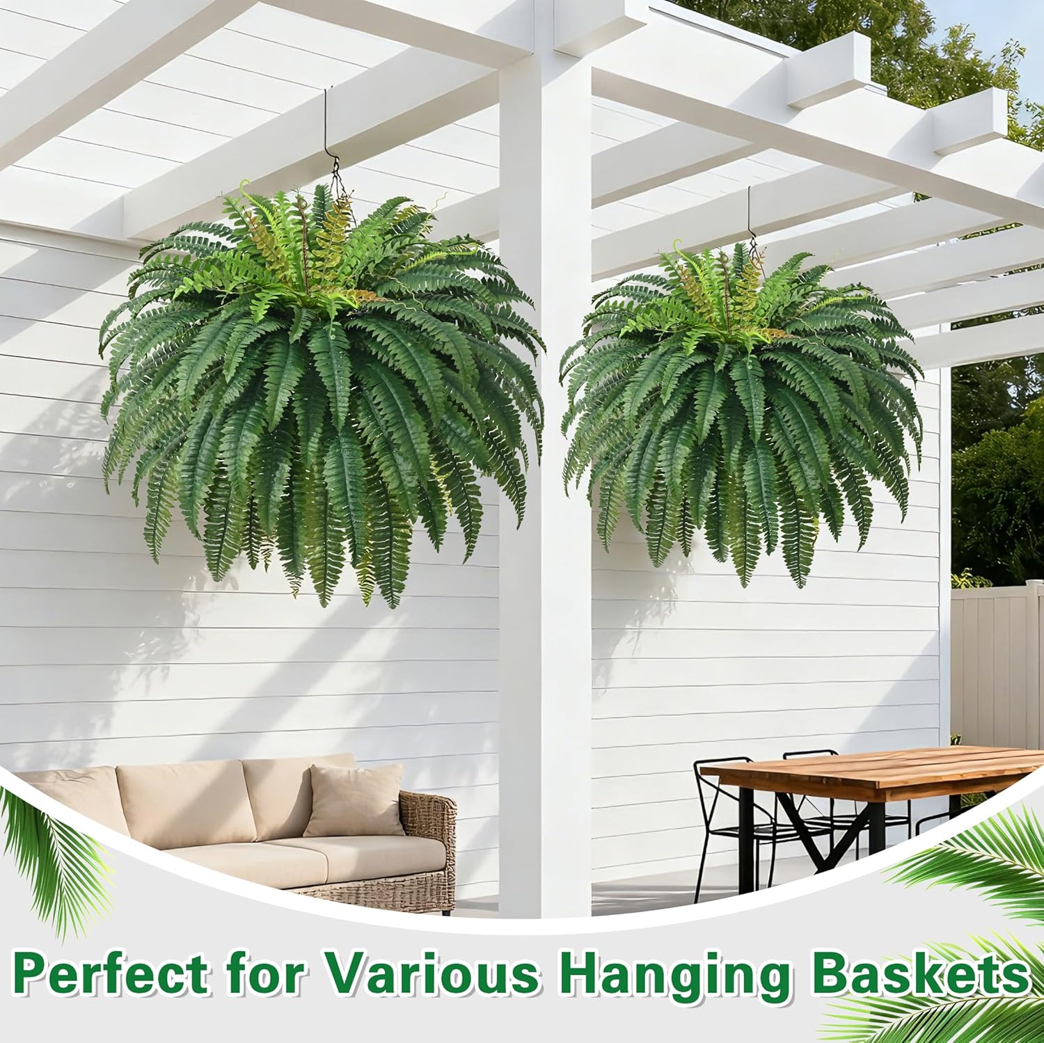 48in 96 Leaves Large Fake Ferns-Set of 2 Artificial Plants Outdoor, UV Resistant Artificial Ferns for Outdoors, Realistic Faux Boston Fern Fake Plants for Porch Home Garden Patio Hanging Decor - Image 2