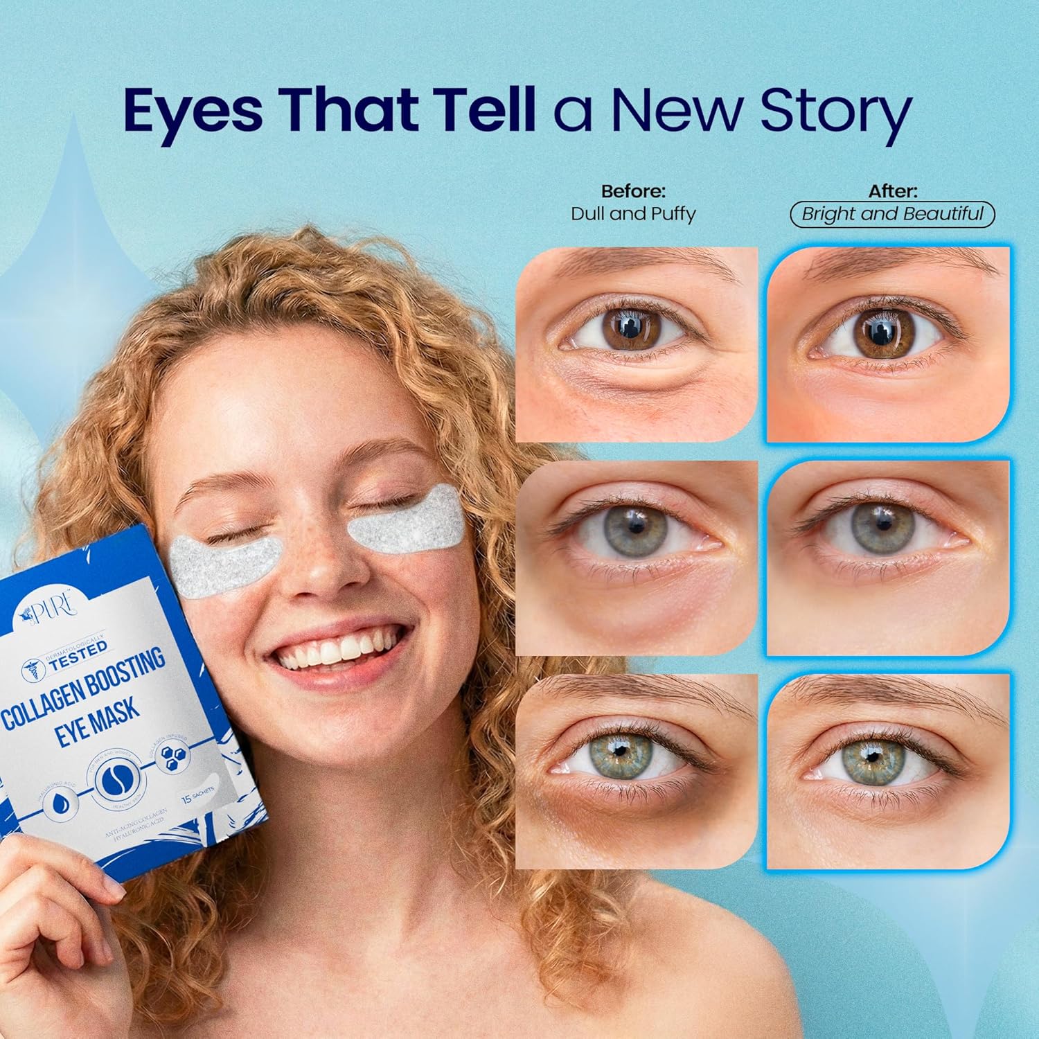 LA PURE Collagen Boosting Eye Mask Patches Under Eye Patches for Puffy Eyes Hyaluronic Acid Dark Circles Bags Lines Anti Wrinkles Anti Aging Hydrating Moisturizing Brightening Eye Gels 15ct - Image 8