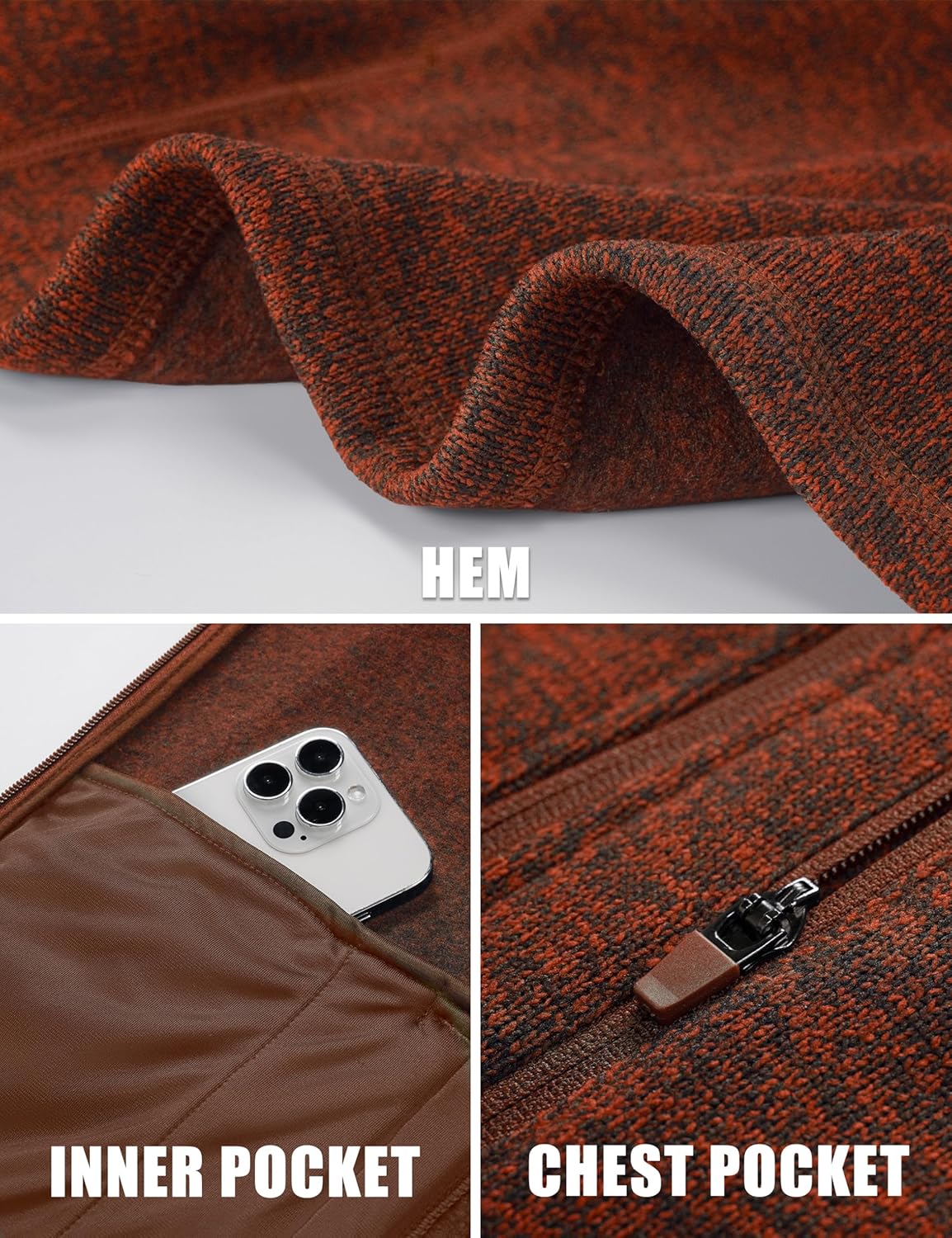 TACVASEN Men's Fleece Jackets Full Zip Up Lightweight Jacket Casual Stylish with Pockets for Outdoor Office - Image 4