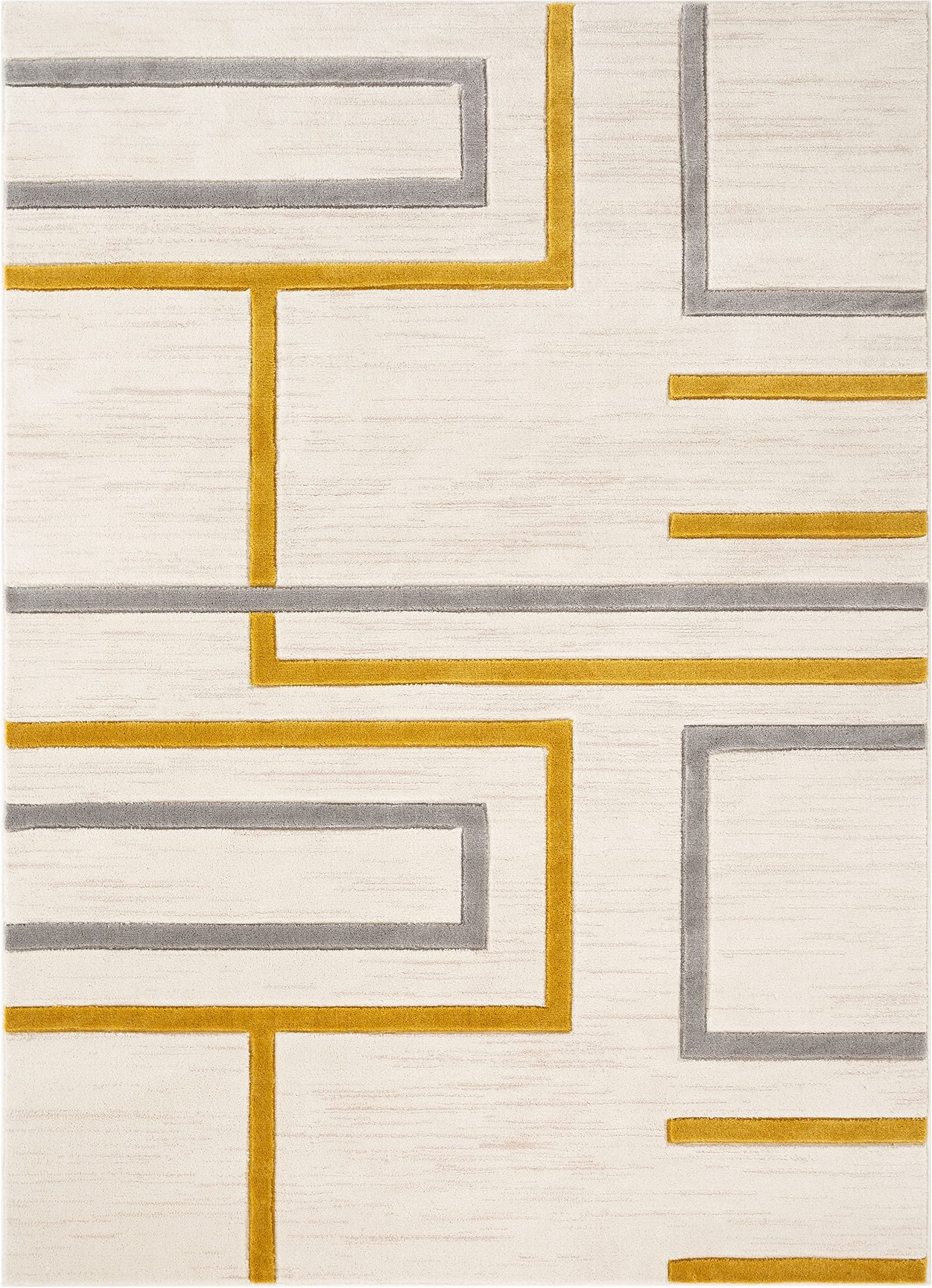 Well Woven Good Vibes Fiona Gold Modern Geometric Lines 5'3" x 7'3" 3D Texture Area Rug, 5 ft 3 in x 7 ft 3