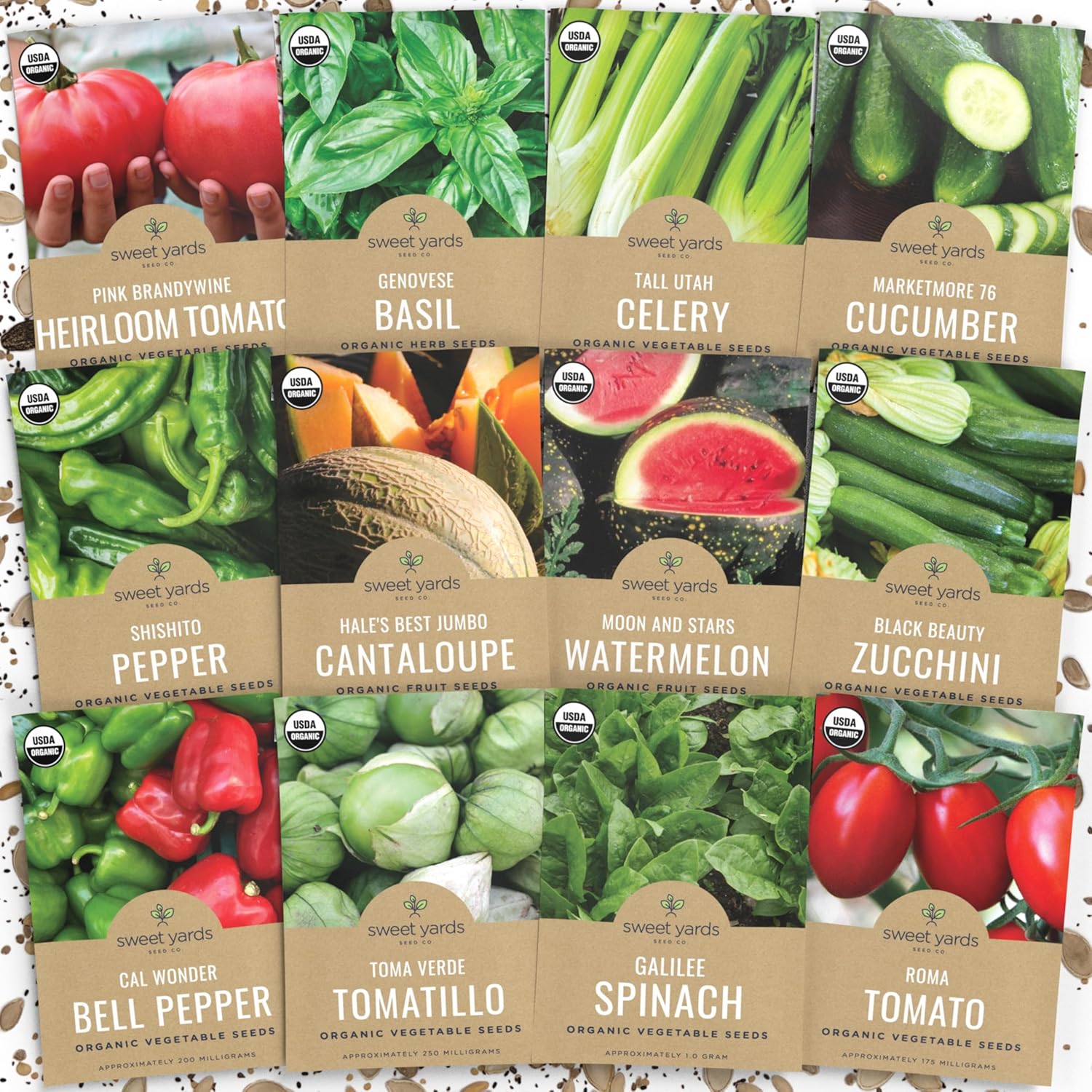 Organic Summer Seeds Variety Pack – 12 Individual Packs – 2025 Season – Basil, Tomatoes, Cucumber, Watermelon and More! for Indoor & Outdoor Planting (Non-GMO, Certified Organic)