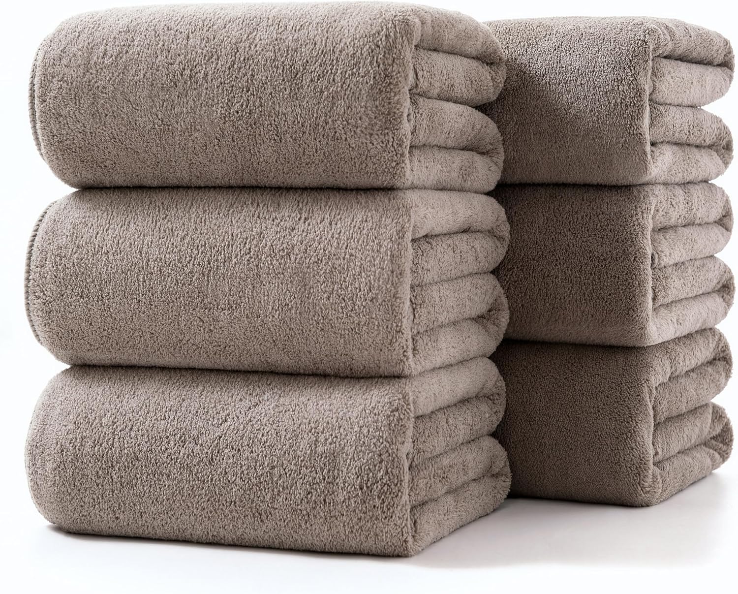 Towels 6 Piece Soft Microfiber Bath Towel Set Salon Gym Yoga Travel Incredibly Absorbent Lightweight Quick Dry and Durable, 55″ L x 27″ W, Big 6 Pack Elegant Grey Brown