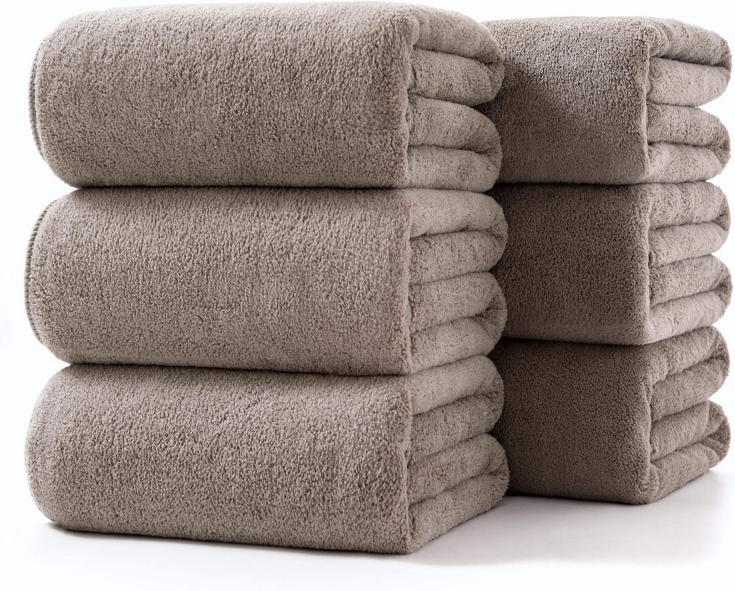 Lumimi Towels 6 Piece Ultra Soft Microfiber Bath Towel Set 55" L x 27" W Incredibly Absorbent Lightweight Quick Dry and Durable, 6 Pack Elegant Grey Brown