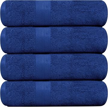 Ample Decor 100% Cotton Bath Towels 30x54 Inches, 600 GSM, Soft & Absorbent, Set of 4, Navy Blue
