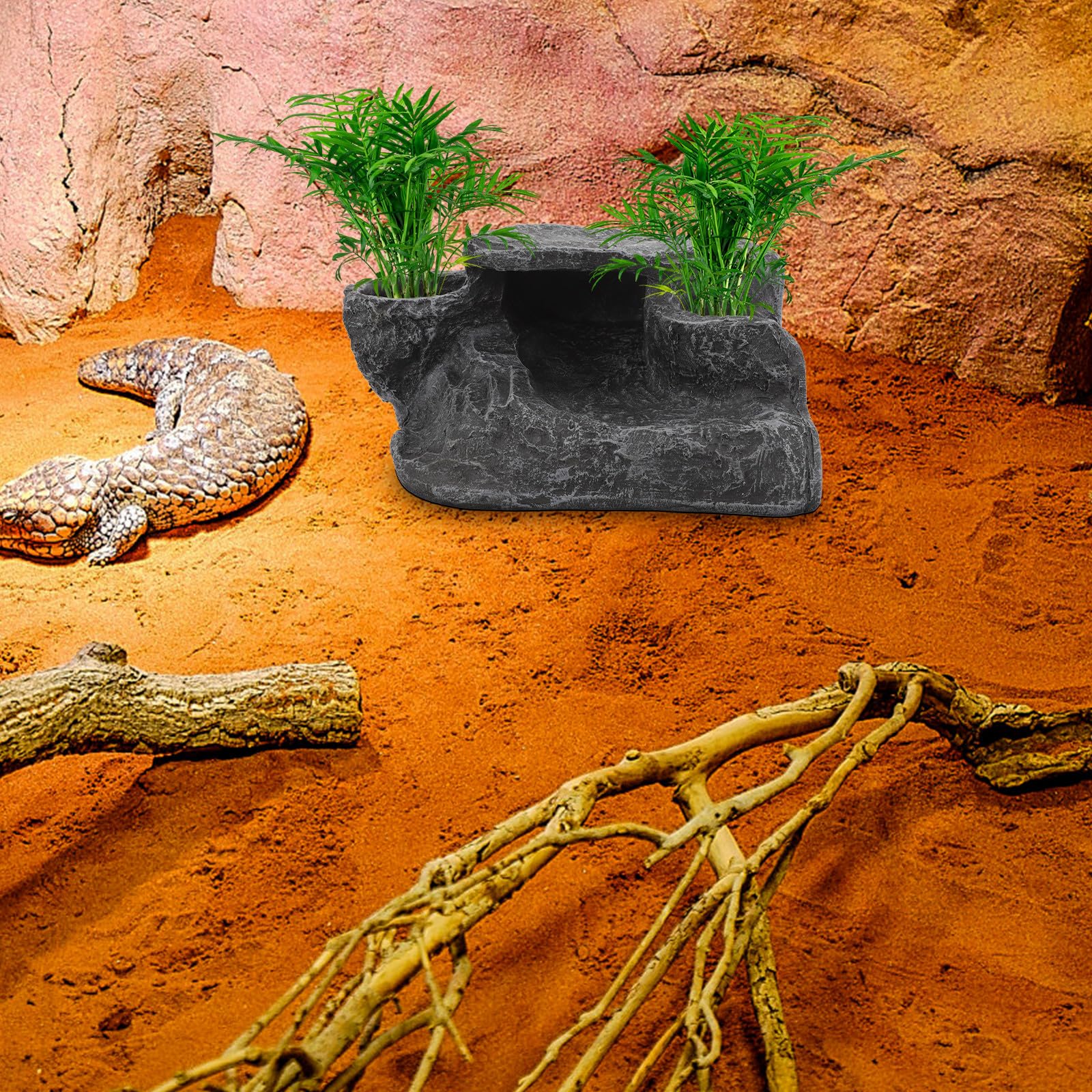 Rampa para Tortugas de Resina Fácil de Escalar Plataforma para Tomar el Sol y Cuenco para Comida Adecuado para Decoración de Acuarios de Agua Dulce
