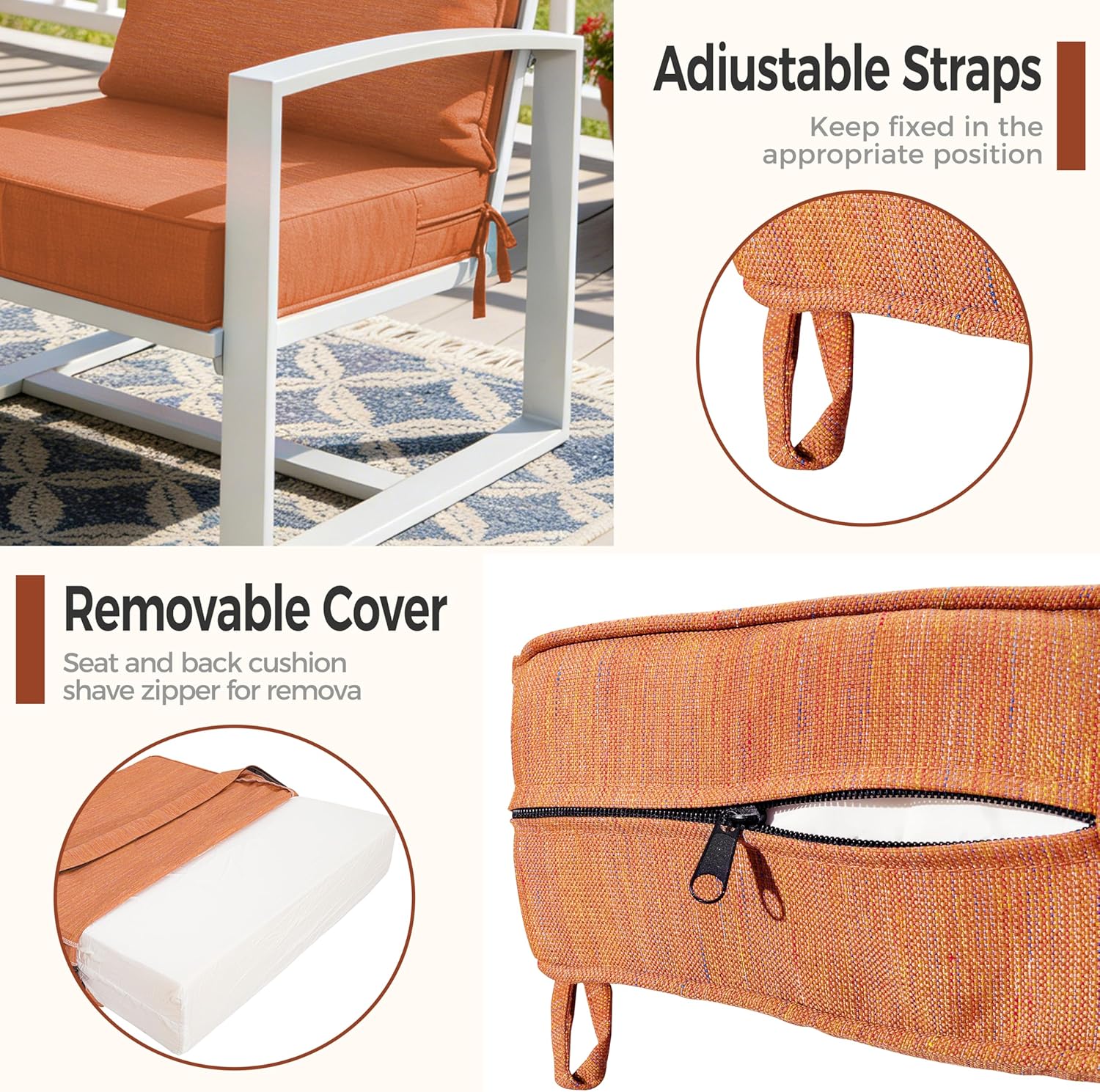 Art Leon Waterproof Outdoor Seat Cushion 24"x 24" 30D High Density Foam Patio Chair Cushions with Non-Slip Backing Patio Cushions for Patio Furniture Porch Swing Garden Bench Camping Stadium Orange