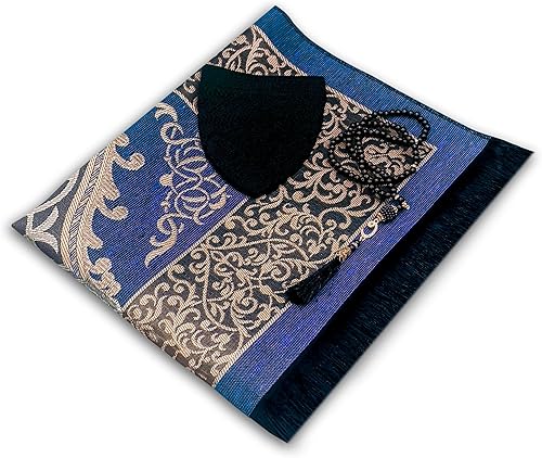 Miniatura 2 de Alfombra de oración musulmana con cuentas de oración, sombrero kufi para hombres y mujeres, 100% transpirable, gorro de calavera negra, tapete de