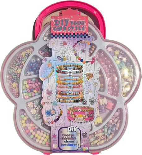 DIY Clay Beads Bracelet Making Kit for Girls – Flower Storage Box with Clay Beads, Charms & Elastic String – Jewellery Making Craft Set for Bracelets, Necklaces & Friendship Gifts