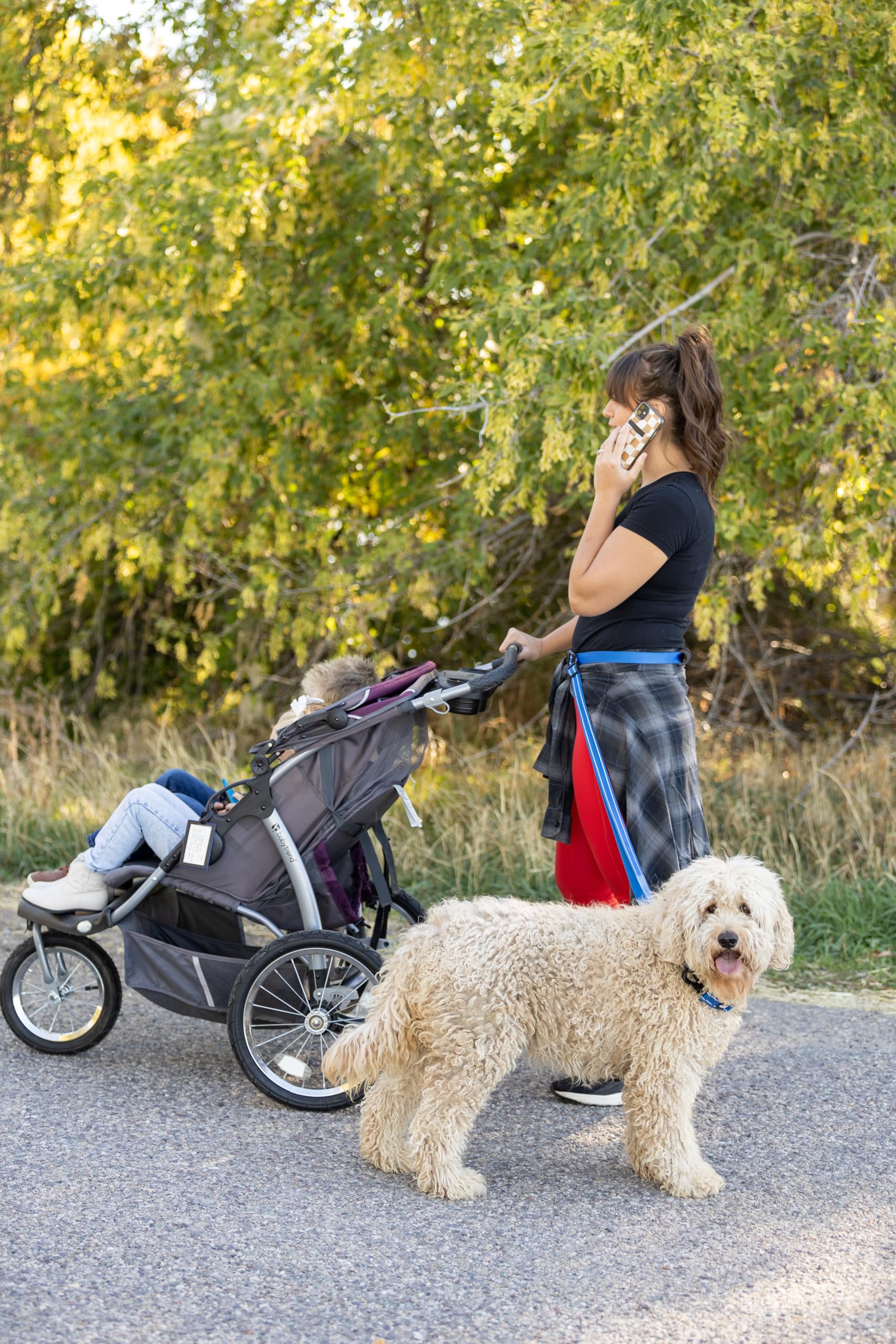 Pawform Pet Products Hands Free Dog Leash, Around The Waist, Crossbody, Solid Handle, Heavy Duty, (Blue)