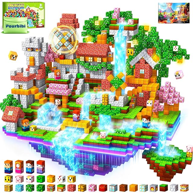 Pourbibi 𝟒𝟎𝟓 𝐏𝐢𝐞𝐳𝐚𝐬 Bloques Magneticos Construccion Niños,Magneticas Niños,Juguetes Niños 3 Años,Piezas Construcciones Magneticas,Juguete Creativo Montessori para 3-10 Años,Neumaticos Turismo