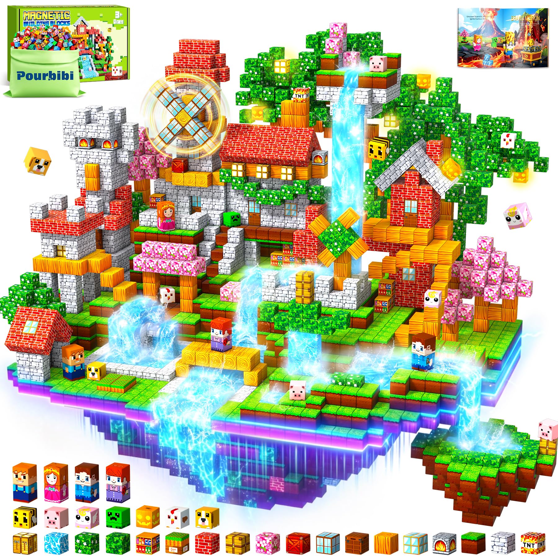 Pourbibi Magnetische Bausteine - 150 Teile Magnetbausteine Magnetspielzeug,Ostern Geschenke Kinder, Magnetische Bauwelt Spielzeug Magnetblöcke für Kinder ab 3 4 5 6 7 8 9 10 Jahre Verstaubare