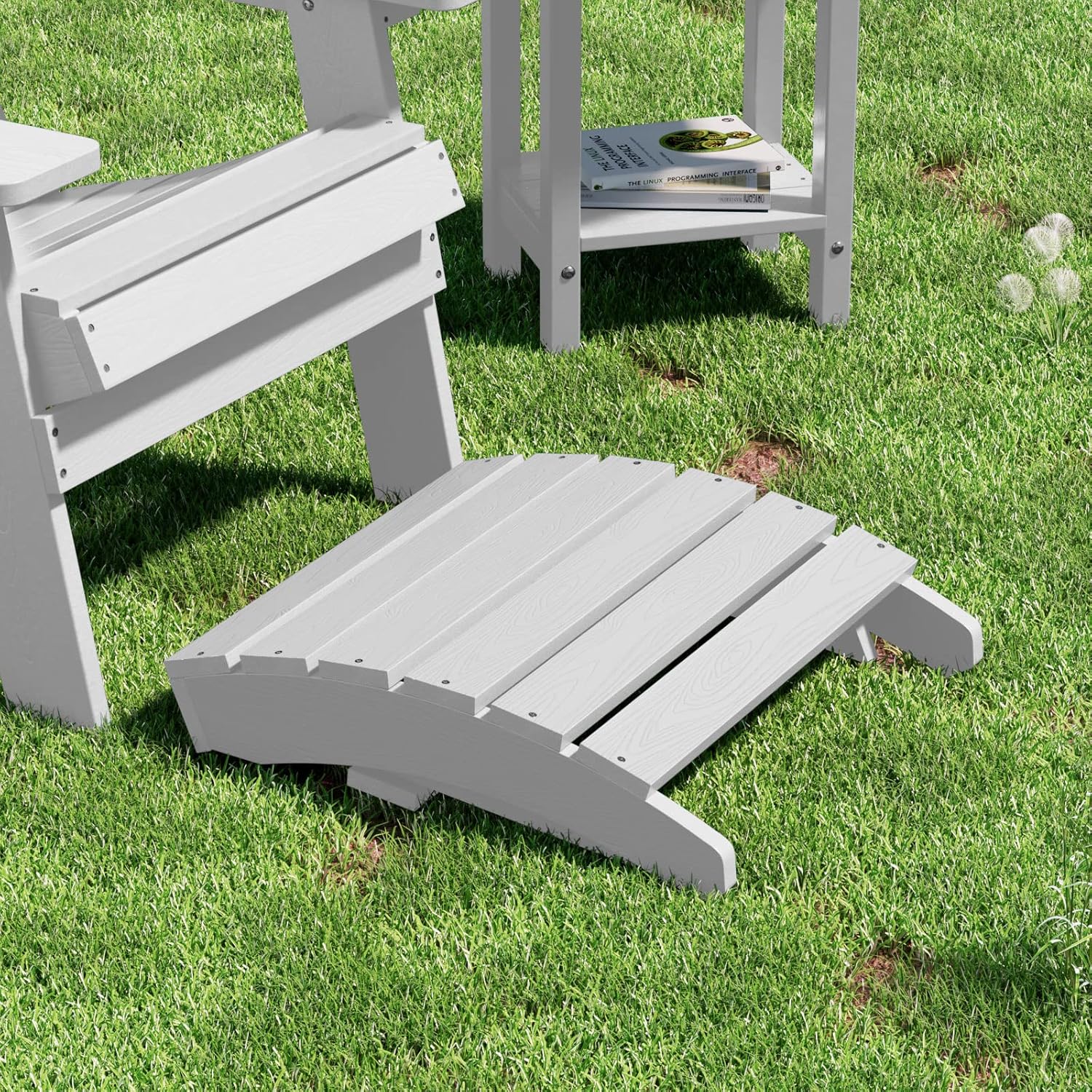 MXIMU Folding Adirondack Ottoman Set of 4: HIPS Plastic Outdoor Footrest Easy Assembly - All Weather Foot Stool Foot Rest for Adirondack Chair Use in Patio Garden Backyard Pool (White)
