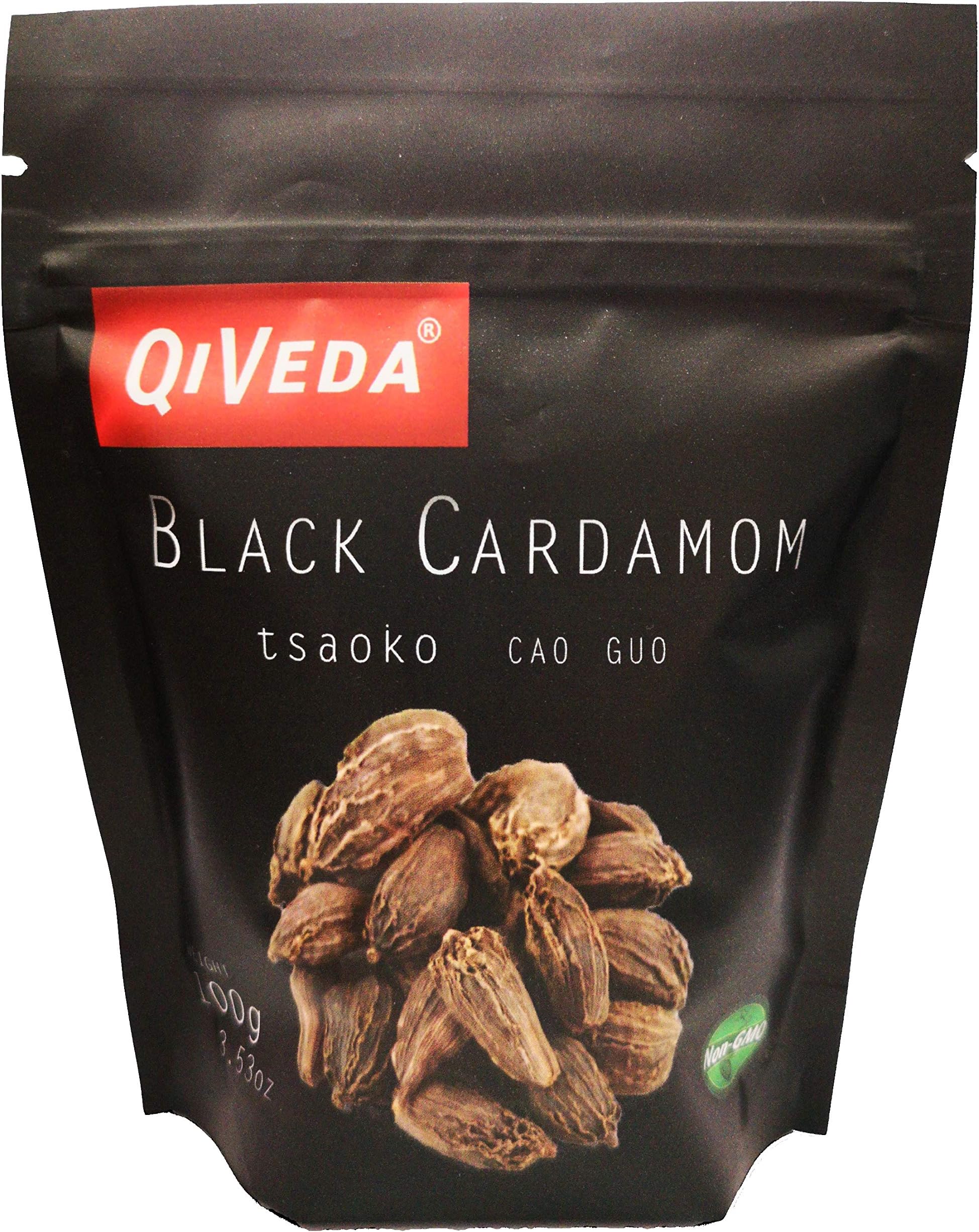 QiVeda Chinese Black Cardamom Pods, Smokey and Dried (Tsao-Ko) [Cao Guo] (3.53 oz.)