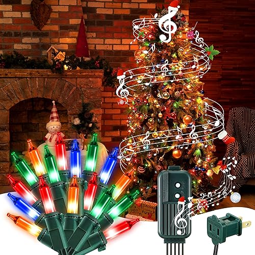 Enhon 280 luces LED musicales de Navidad de 65 pies, luces musicales de árbol de Navidad con 25 canciones clásicas de vacaciones, 7 modos de