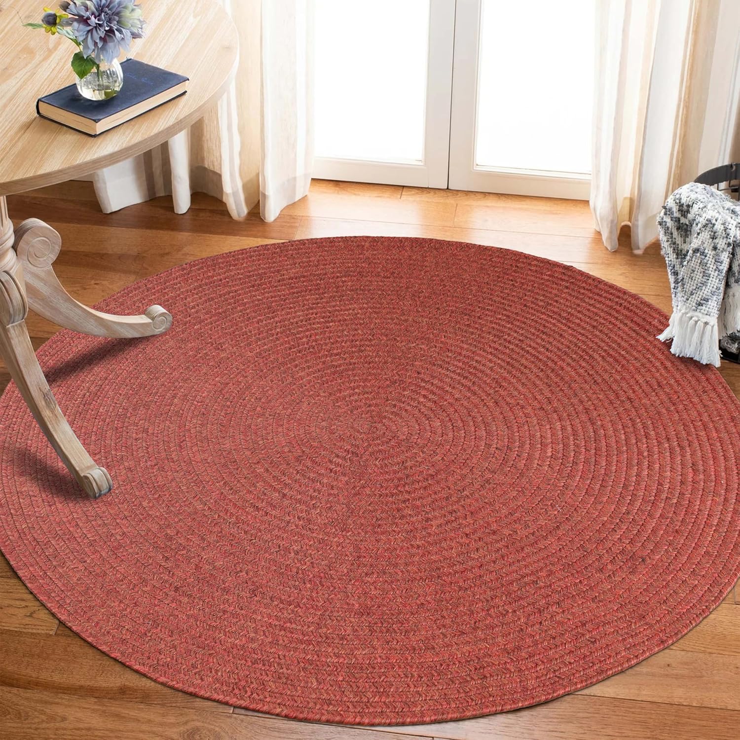 Superior Indoor/Outdoor Area Rug, Reversible Braided Floor Decor for Living Room, Kitchen, Patio, Front Porch, Modern Boho Farmhouse Rugs, Hardwood, Bedroom Accessories, 6' Round, Brick