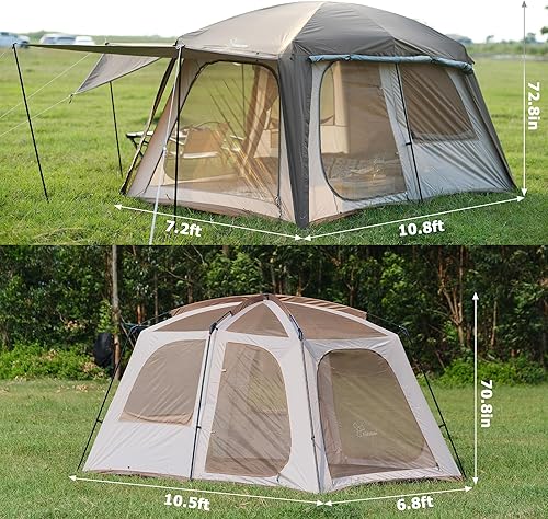 Miniatura 10 de Vidalido Tienda de campaña para 4 a 6 personas con 3 puertas y 2 habitaciones, tienda de campaña familiar grande, de doble capa, impermeable,