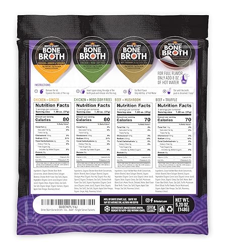 Miniatura 2 de Brite Start Caldo de Huesos - Paquete Variado - 4 Unidades - Concentrado Apto para Keto con 16g de Colágeno, 20g de Proteína Paleo - Hecho de Huesos