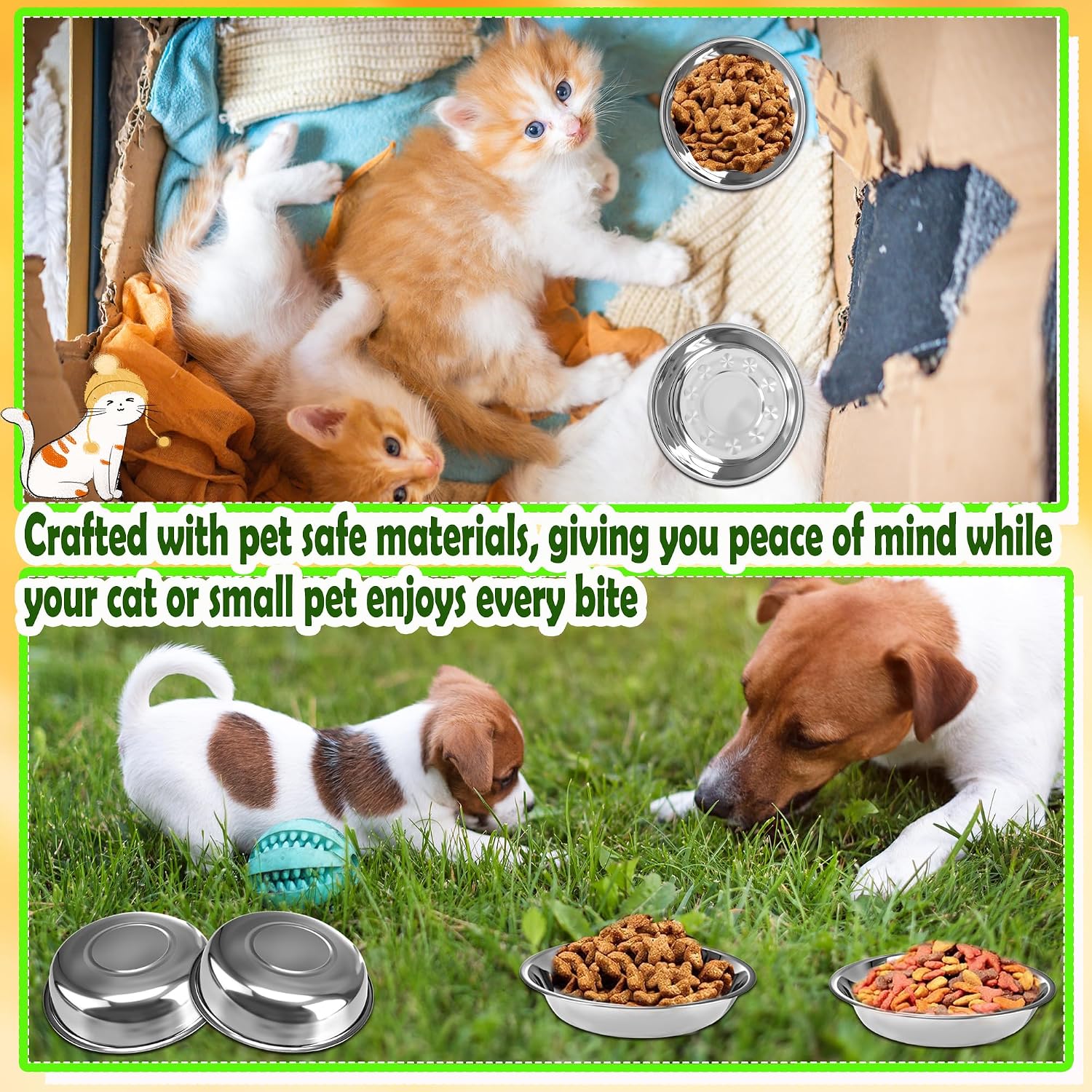 15 Pcs Stainless Steel Cat Bowls Shallow Wide Cat Food Bowls Whisker Fatigue Relief Pet Feeding Water Replacement Dishes Kitten Puppy Metal Basic Plates