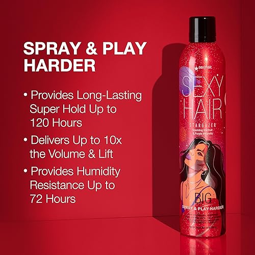 Miniatura 5 de SexyHair Big Spray & Play Harder Firm Volumizing Hairspray  All Day Hold and Shine  Up to 72 Hour Humidity Resistance
