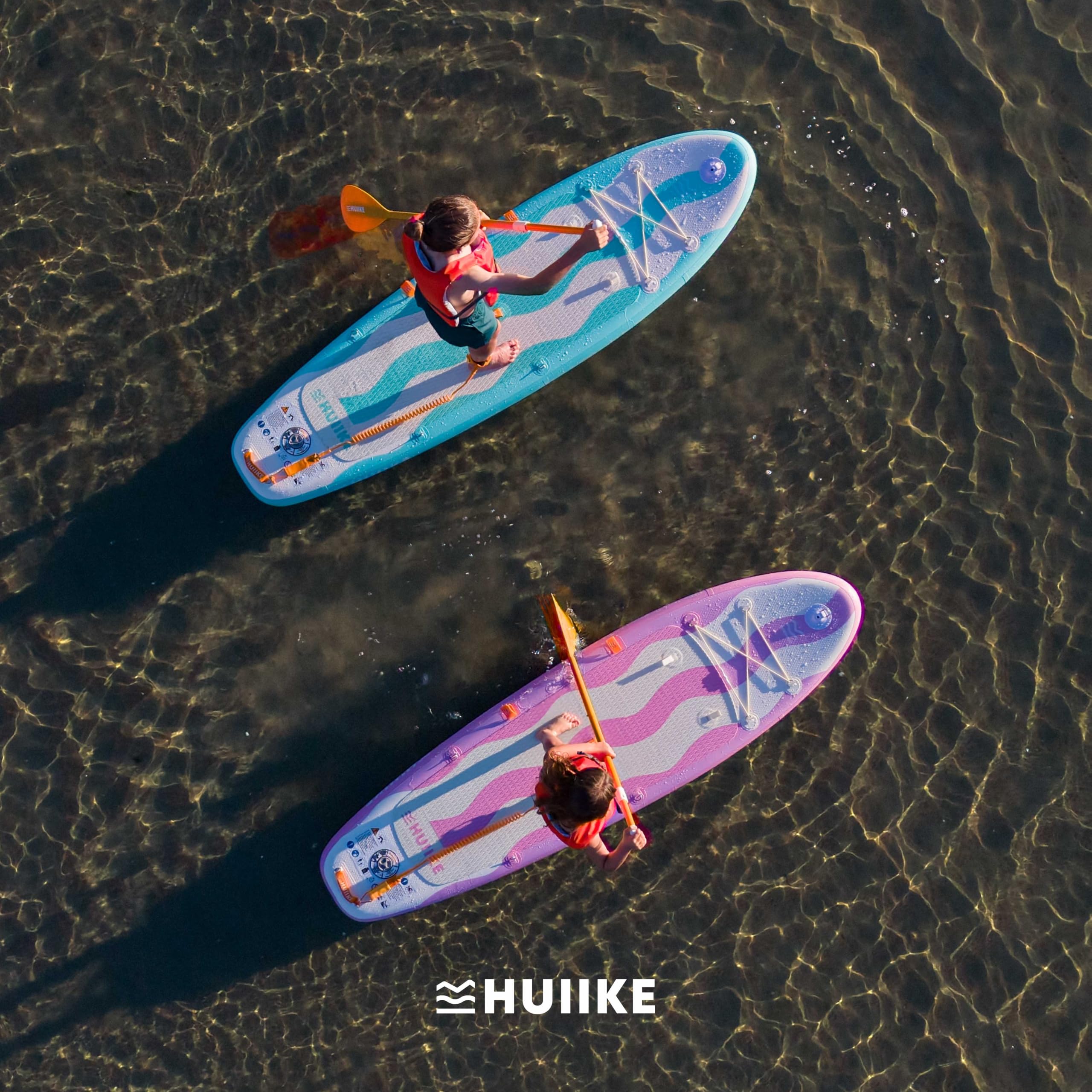 HUIIKE Deska Stand Up Paddle dla Dzieci 8’7” z Akcesoriami w Zestawie, Wiosłem, Pompką, Statecznikami, Leash i Plecakiem. Pompowana Deska SUP o Dużej Stabilności i Wytrzymałości. Udźwig do 80 kg