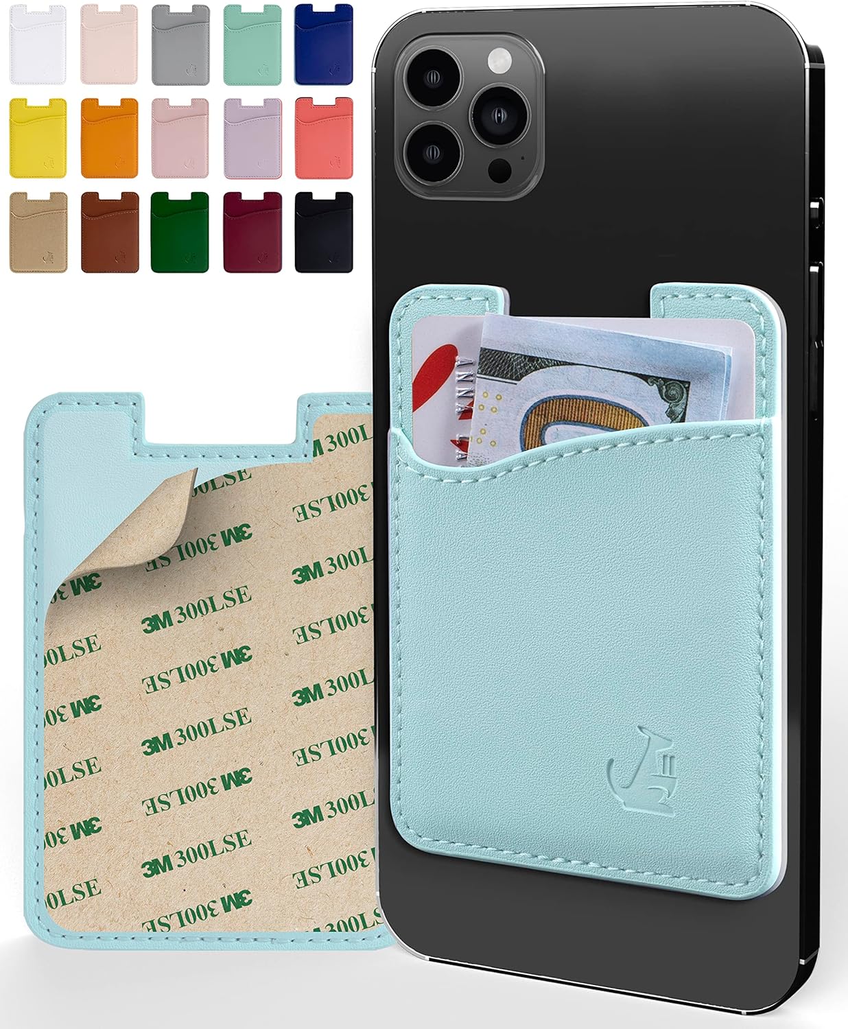 Premium Leather Phone Card Holder Stick On Wallet for iPhone and Android