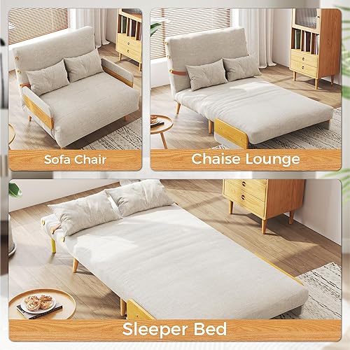 Miniatura 93 de JASIWAY Silla convertible para adultos, silla futón convertible 3 en 1 de lino con almohada, sofá cama individual plegable, cama de invitados para