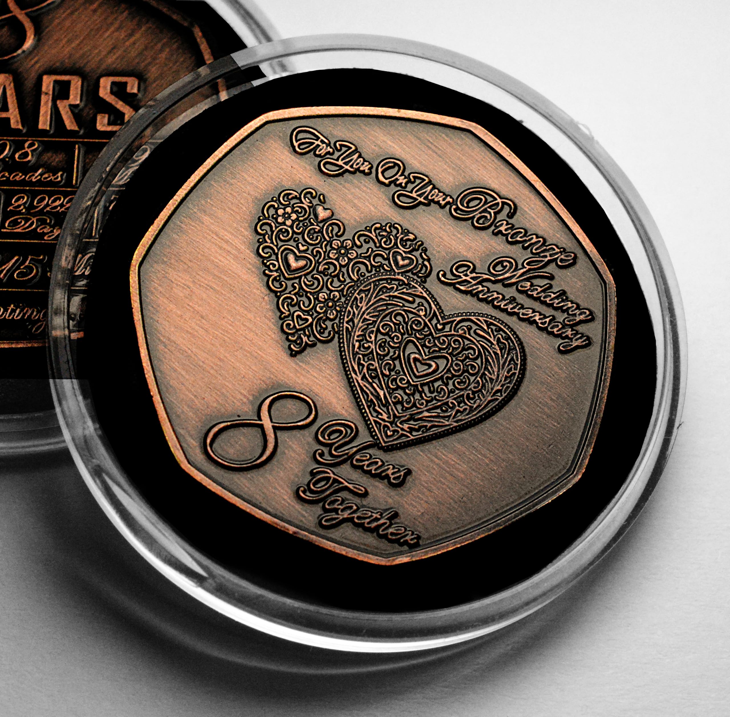 The Commemorative Coin Company YOUR 8th BRONZE WEDDING ANNIVERSARY Commemorative in Capsule. Bronze. Gift for Couple Husband/Wife 8 Years of Marriage