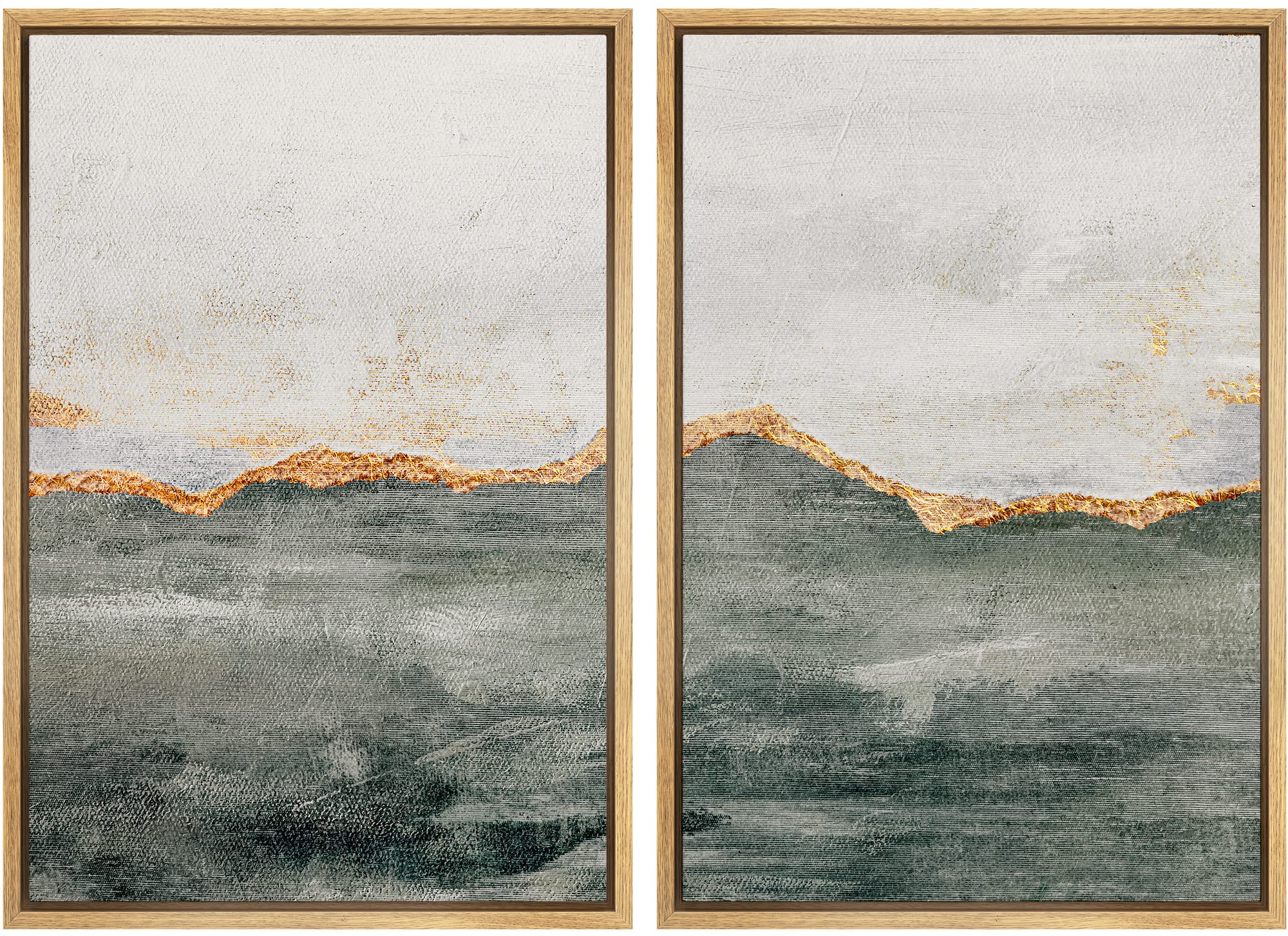 MUDECORFramed Canvas Print Wall Art Set Gold Gray Pastel Watercolor Stroke Abstract Shapes Illustrations Modern Art Decorative Bohemian Calm/Zen for Living Room, Bedroom, Office - 24"x36"x2 Natural